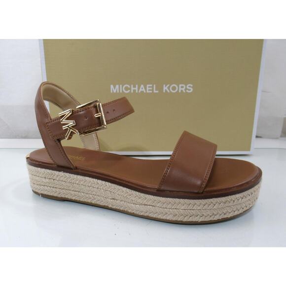 Michael Kors Richie Espadrille Platform Wedge Sandals MK Logo Luggage Size 7.5 - Picture 1 of 7